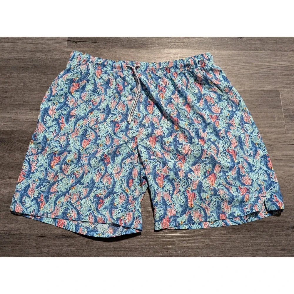 Peter Millar Men's Coral Shark Seaside Collection Drawstring Swim Trunk Size 2XL